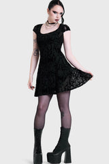 ETERNALLY YOURS FLOCKED MESH SKATER DRESS