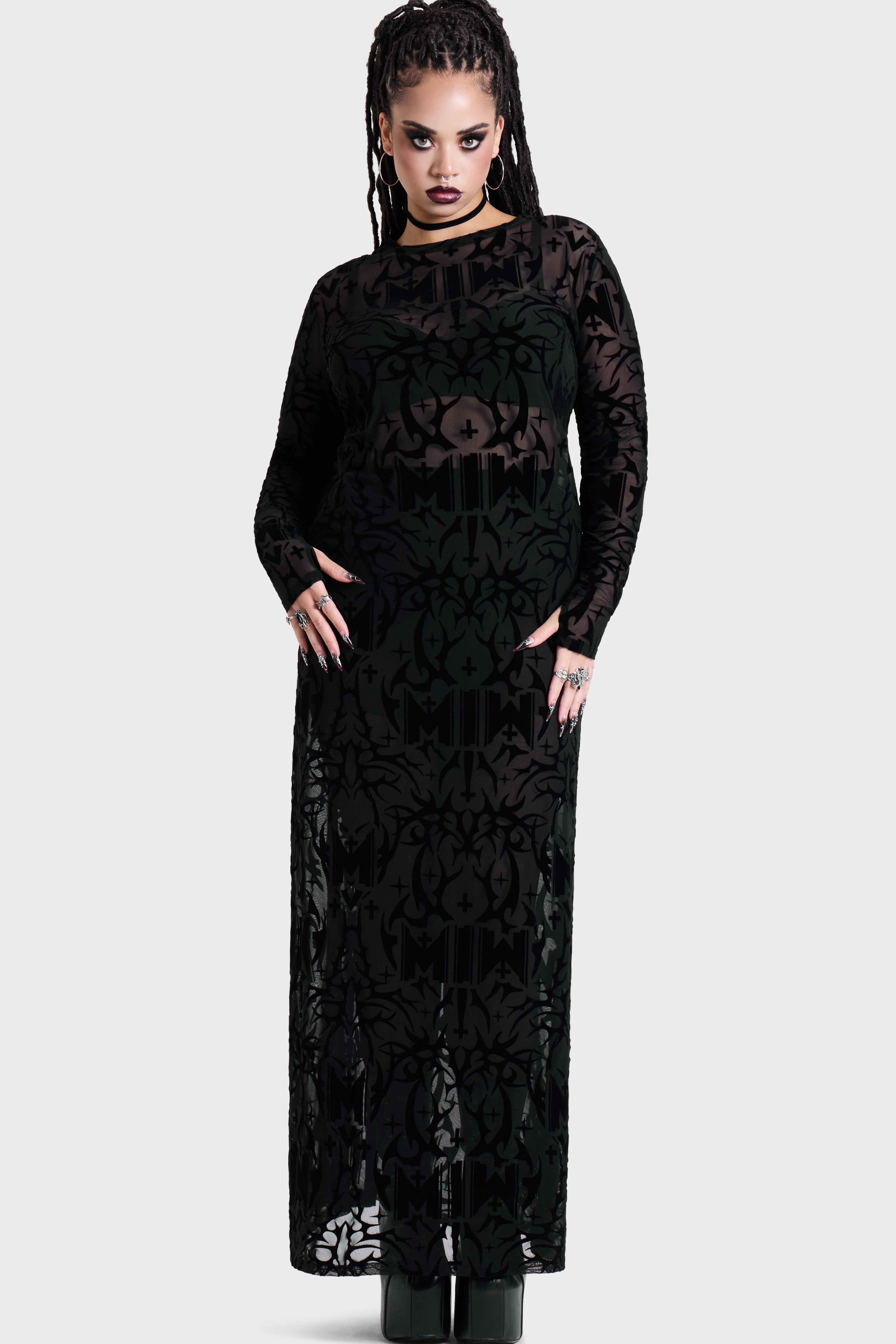ETERNALLY YOURS FLOCKED MAXI DRESS