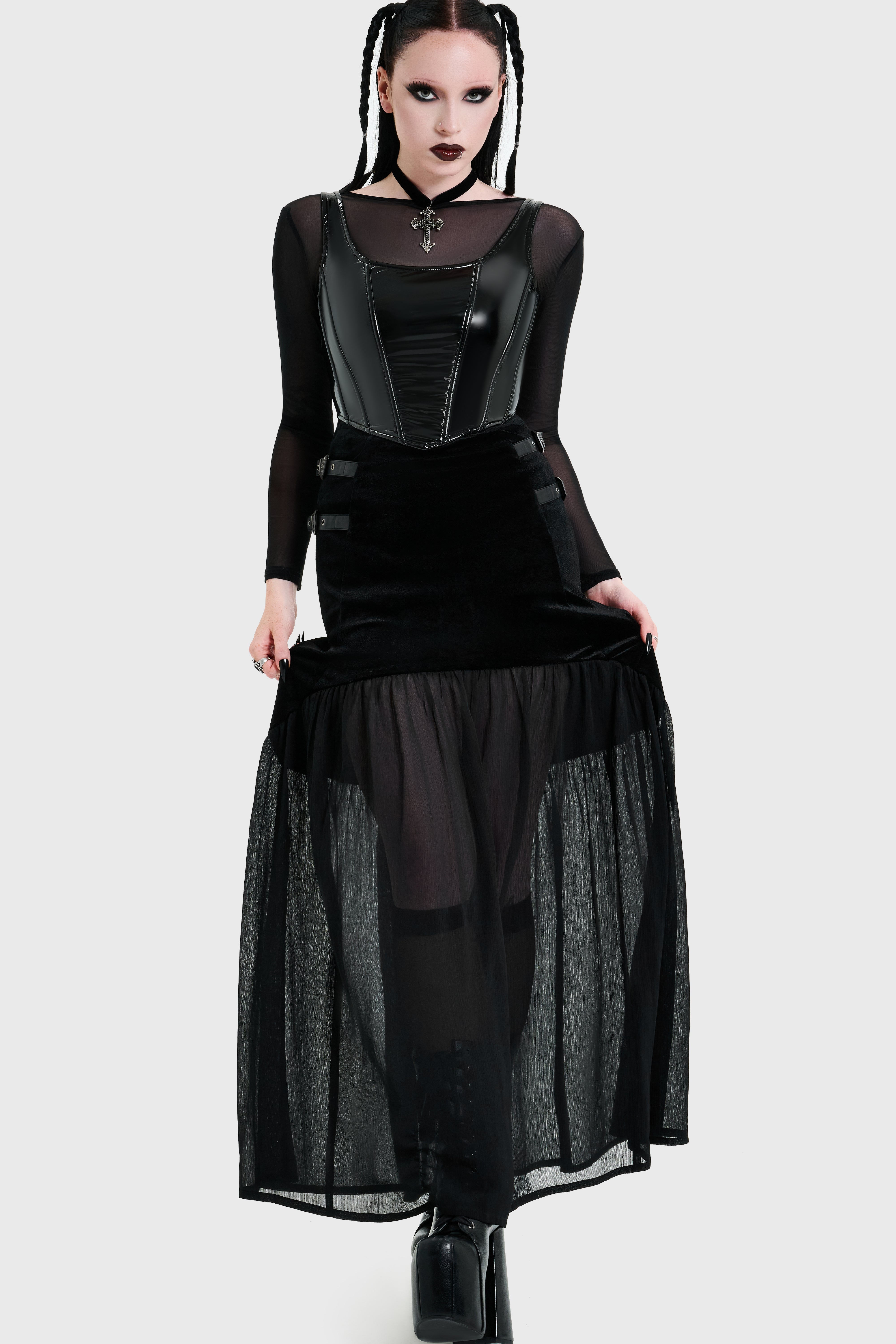 ESTRIA HEX CHIFFON MAXI SKIRT
