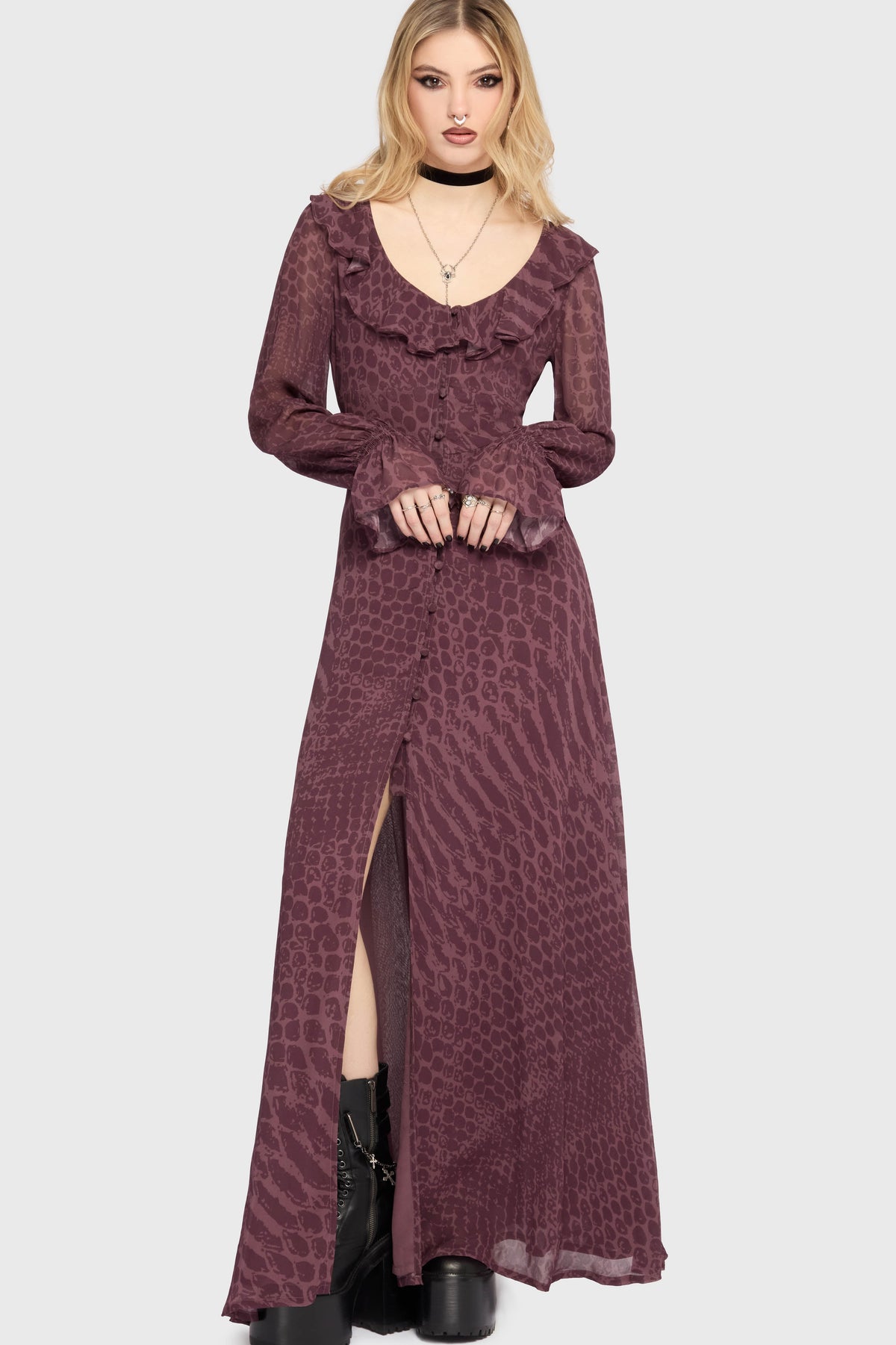 Gaia Adorned Ruffle Maxi Dress