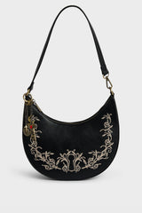 Gold Lock Embroidered Shoulder Bag