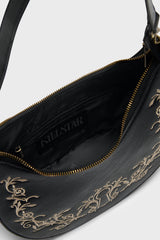 Gold Lock Embroidered Shoulder Bag