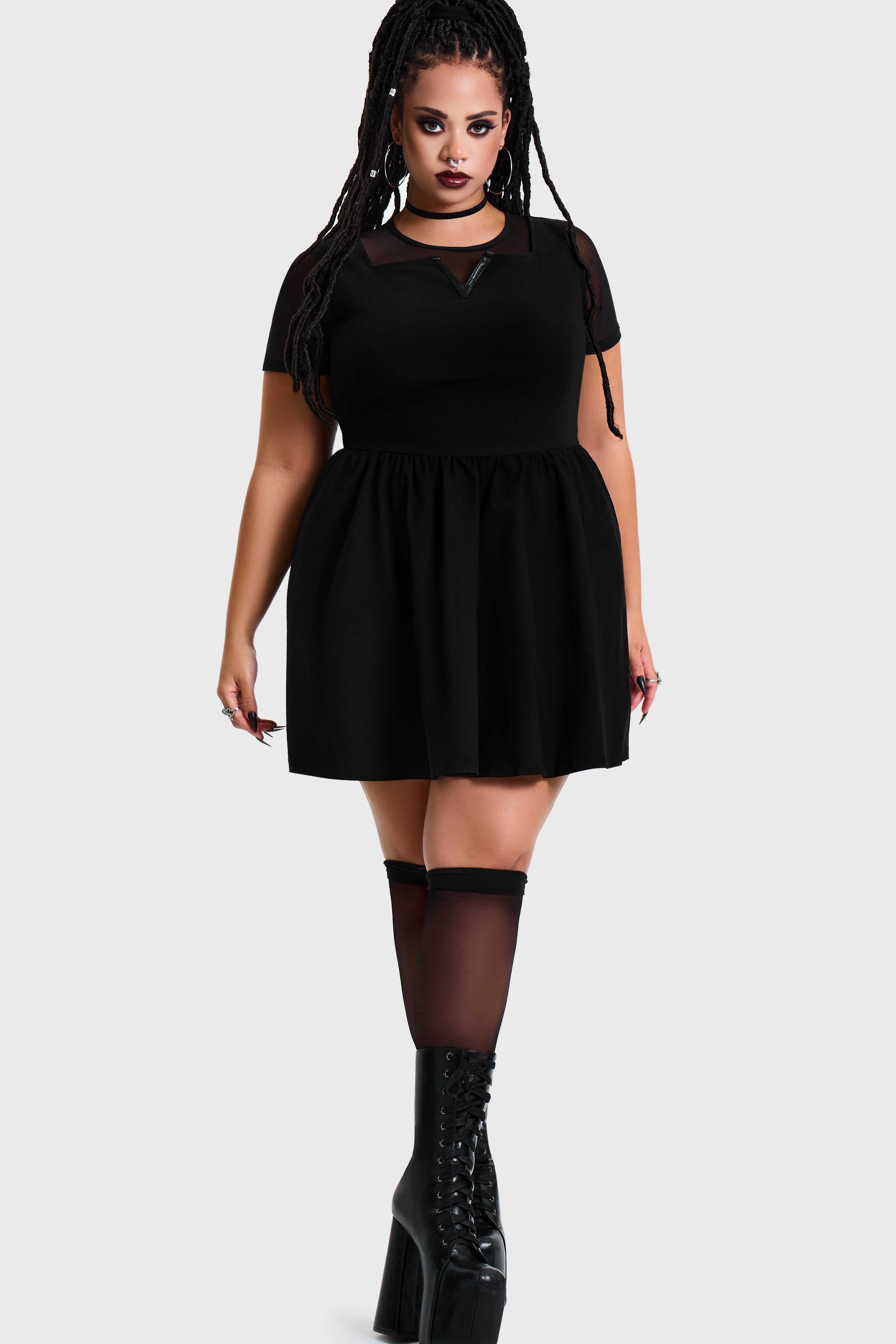 Shadow V Neck Skater Dress