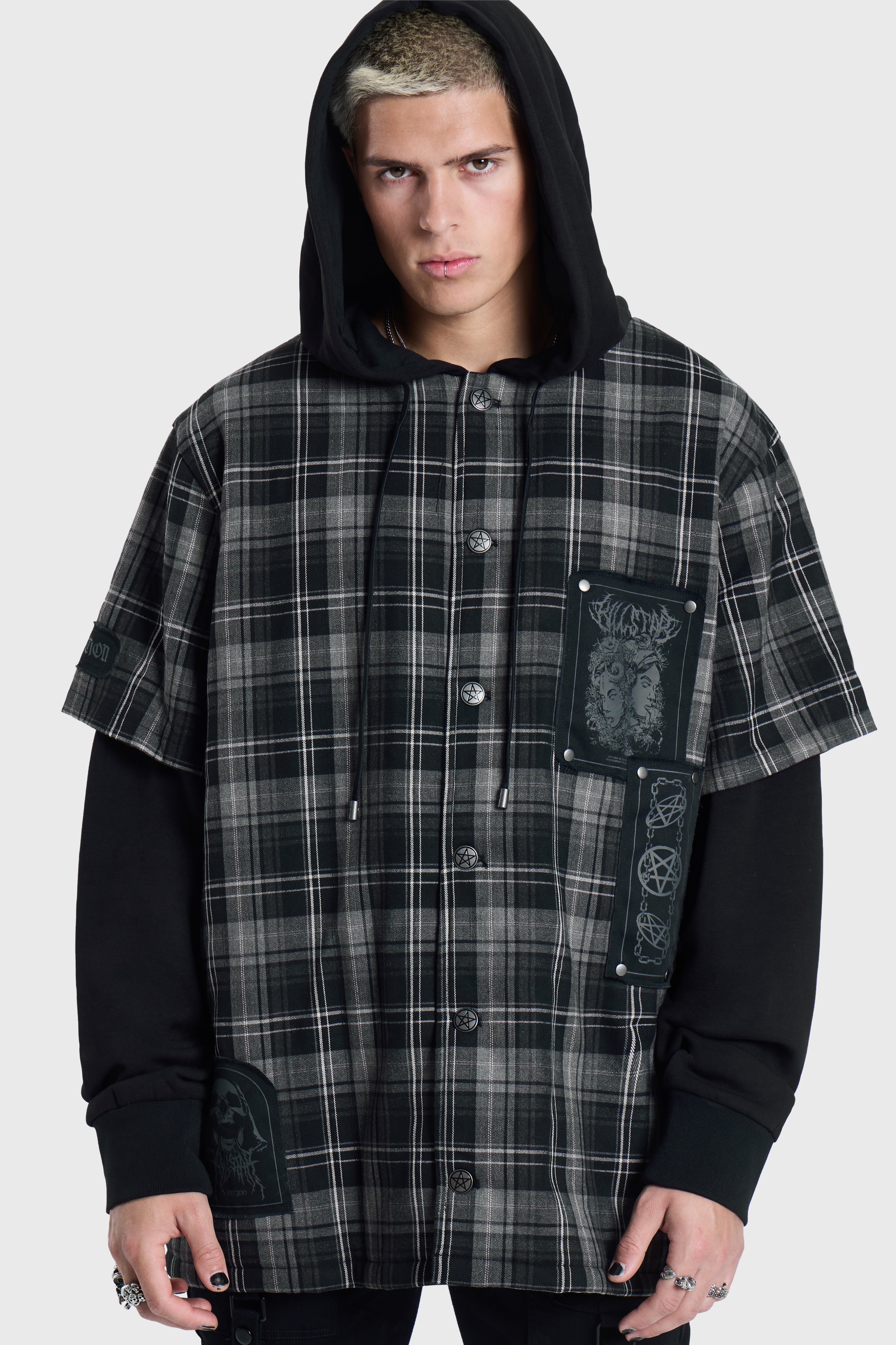 Spliced Not Nice Plaid Hoodie