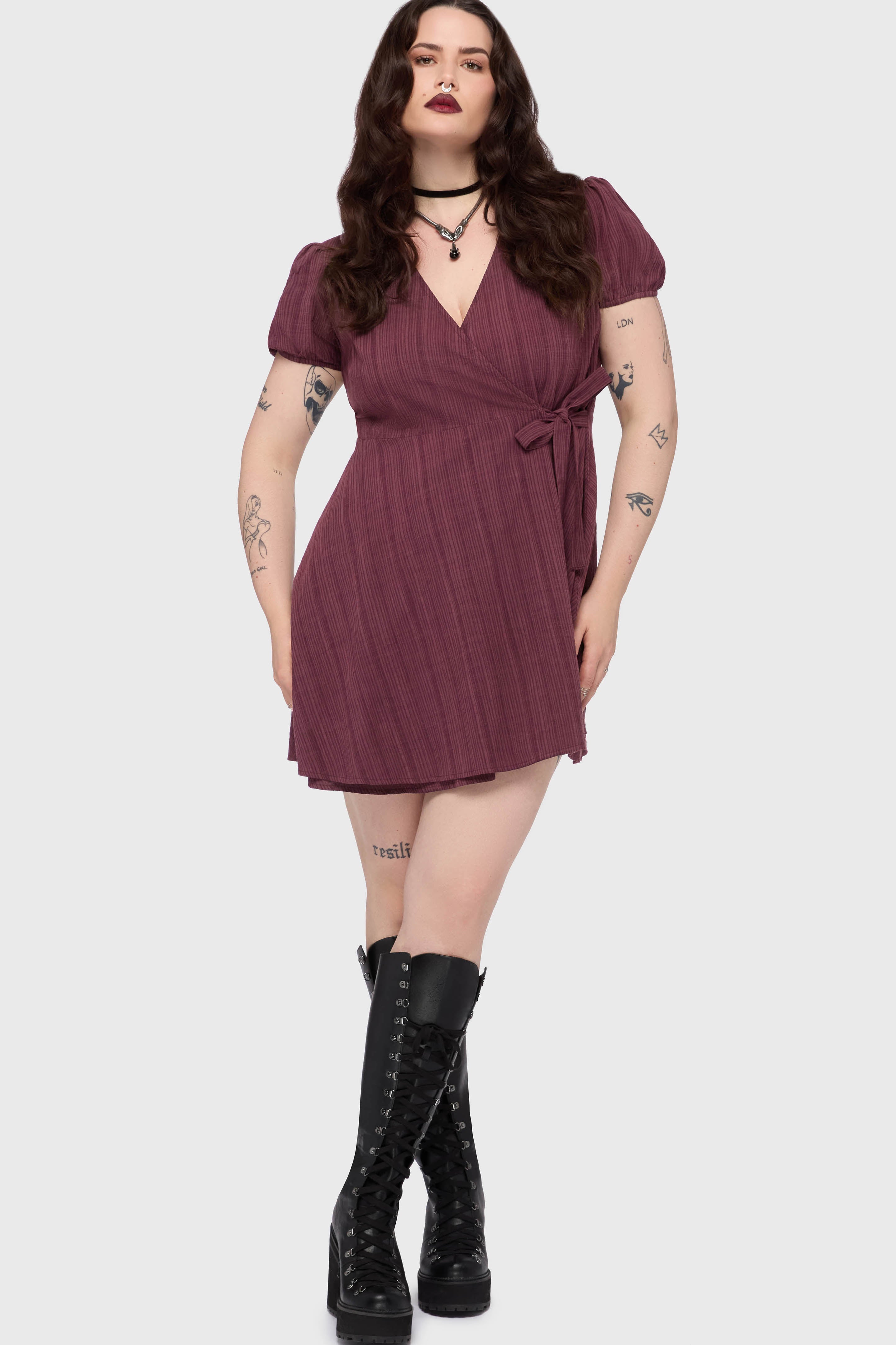 The Hollow Embroidered Mini Dress Purple